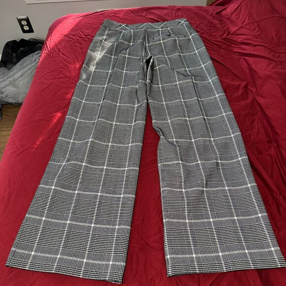 Spanx Pants Ponte Plaid Jacquard Wide Leg in Black White Houndstooth - Picture 1 of 4